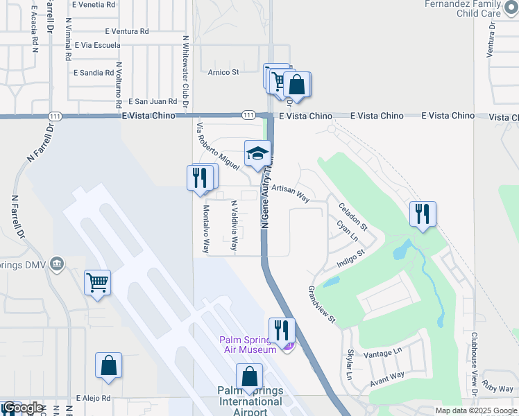 map of restaurants, bars, coffee shops, grocery stores, and more near 3700 East Tachevah Drive in Palm Springs