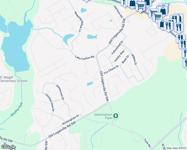 map of restaurants, bars, coffee shops, grocery stores, and more near 910 Lakeside Court in Loganville