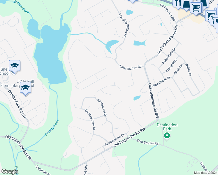 map of restaurants, bars, coffee shops, grocery stores, and more near 650 Stonecrest Drive in Loganville