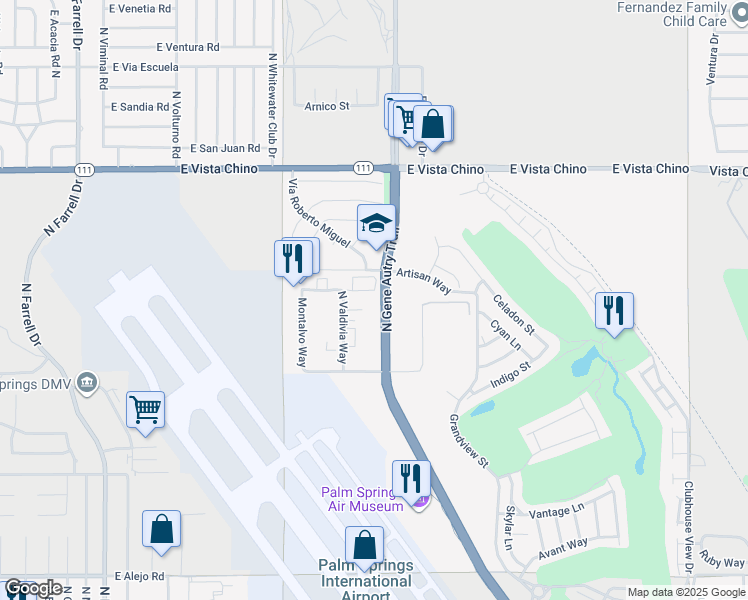 map of restaurants, bars, coffee shops, grocery stores, and more near 1281 North Gene Autry Trail in Palm Springs