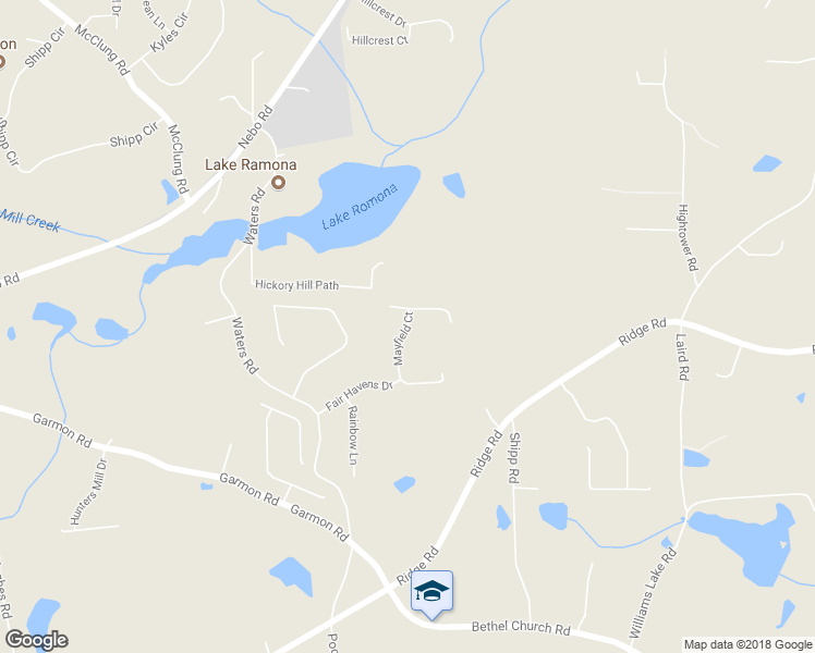 map of restaurants, bars, coffee shops, grocery stores, and more near 1 Mayfield Court in Hiram