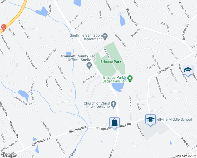 map of restaurants, bars, coffee shops, grocery stores, and more near 2280 Kings Gate Circle Southwest in Snellville