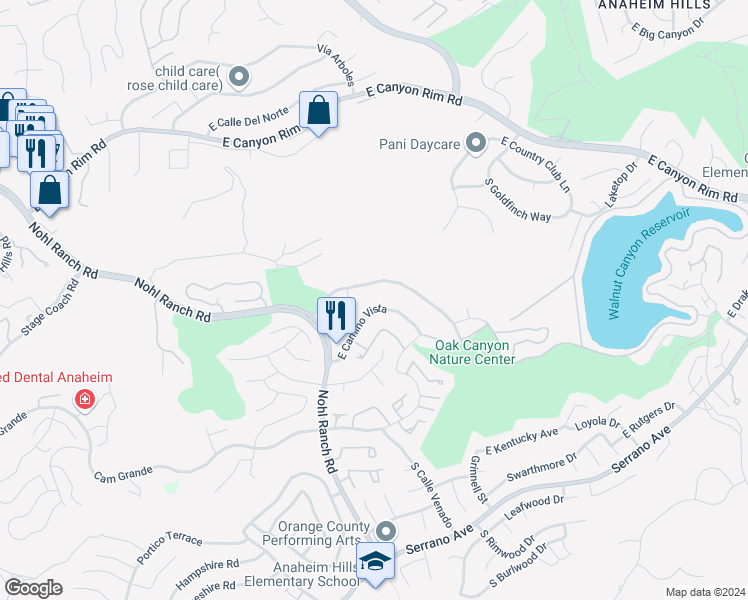 map of restaurants, bars, coffee shops, grocery stores, and more near in Anaheim