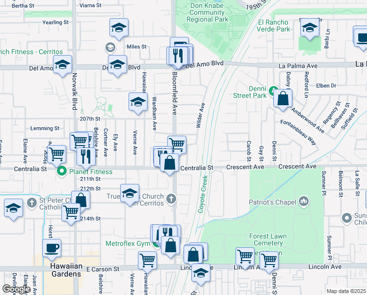 map of restaurants, bars, coffee shops, grocery stores, and more near 20912 Callaway Avenue in Lakewood
