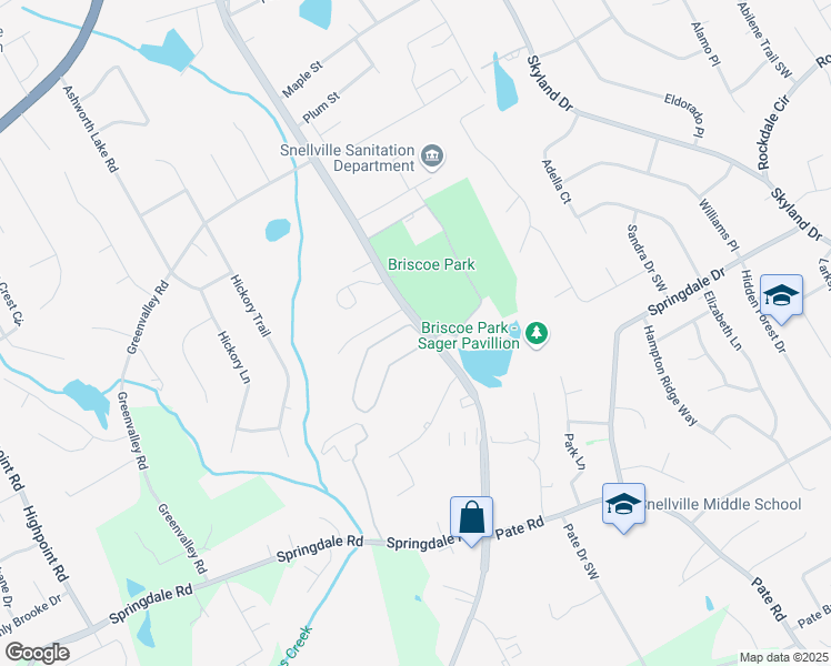 map of restaurants, bars, coffee shops, grocery stores, and more near 2977 Kings Gate Circle Southwest in Snellville