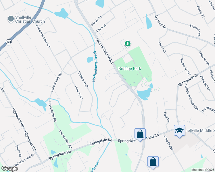 map of restaurants, bars, coffee shops, grocery stores, and more near 2624 Dorian Drive Southwest in Snellville