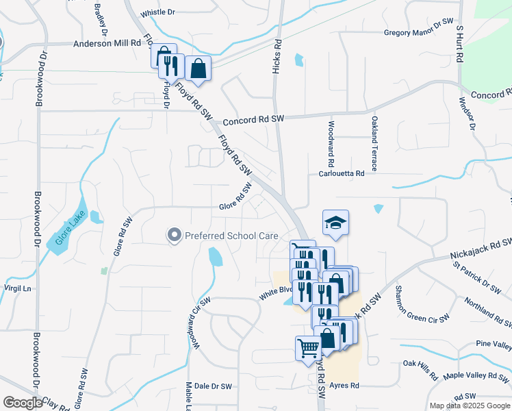 map of restaurants, bars, coffee shops, grocery stores, and more near 4639 Piston Junction Southwest in Mableton