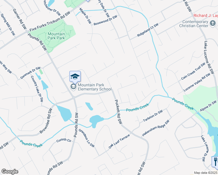 map of restaurants, bars, coffee shops, grocery stores, and more near 1559 Norwood Drive Southwest in Lilburn