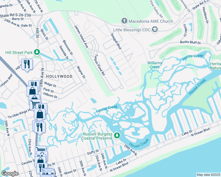 map of restaurants, bars, coffee shops, grocery stores, and more near 1002 Tarpoon Pond Road in North Myrtle Beach