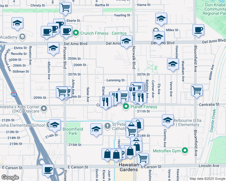 map of restaurants, bars, coffee shops, grocery stores, and more near 20841 Horst Avenue in Lakewood