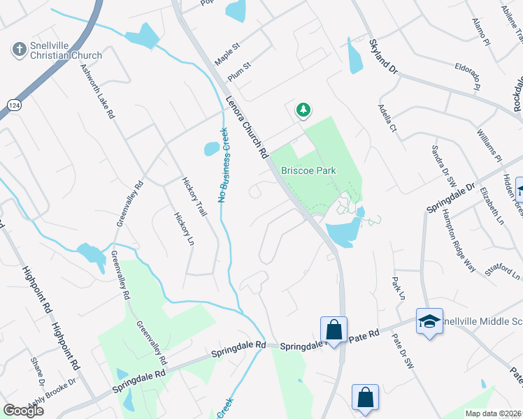 map of restaurants, bars, coffee shops, grocery stores, and more near 2624 Dorian Drive Southwest in Snellville