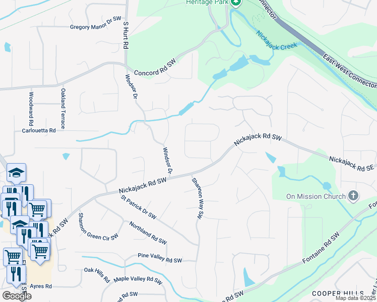 map of restaurants, bars, coffee shops, grocery stores, and more near 4860 Timberland Drive in Mableton