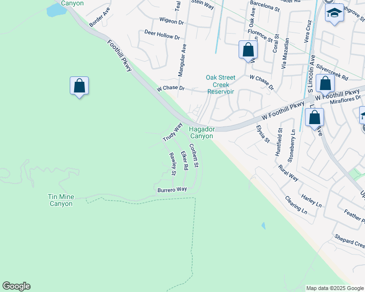 map of restaurants, bars, coffee shops, grocery stores, and more near 3533 Elker Road in Corona