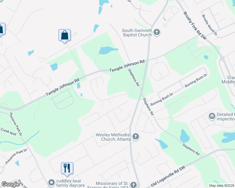 map of restaurants, bars, coffee shops, grocery stores, and more near 1414 Stephens Pond View in Loganville