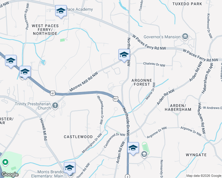 map of restaurants, bars, coffee shops, grocery stores, and more near 3100 Northside Drive Northwest in Atlanta