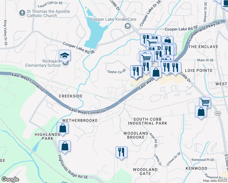 map of restaurants, bars, coffee shops, grocery stores, and more near 4732 Wehunt Trail in Smyrna