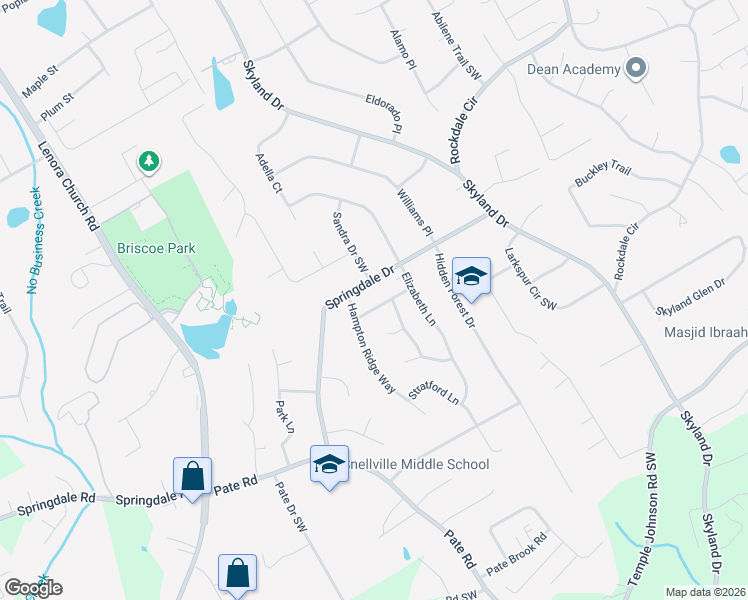 map of restaurants, bars, coffee shops, grocery stores, and more near 3030 Hampton Ridge Way in Snellville