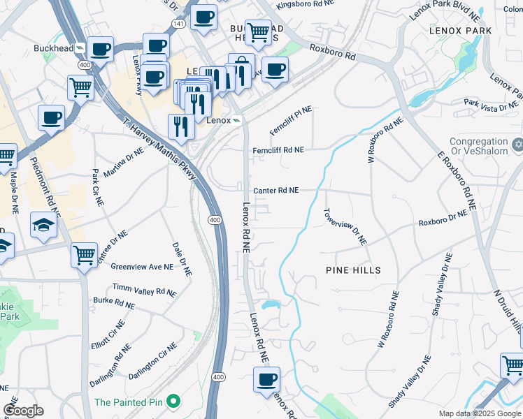 map of restaurants, bars, coffee shops, grocery stores, and more near 940 Crane Road Northeast in Atlanta