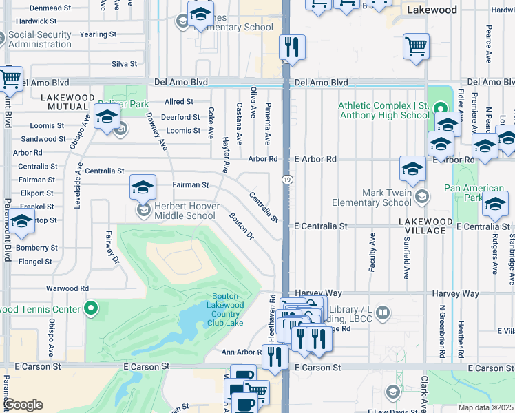 map of restaurants, bars, coffee shops, grocery stores, and more near 4024 Centralia Street in Lakewood