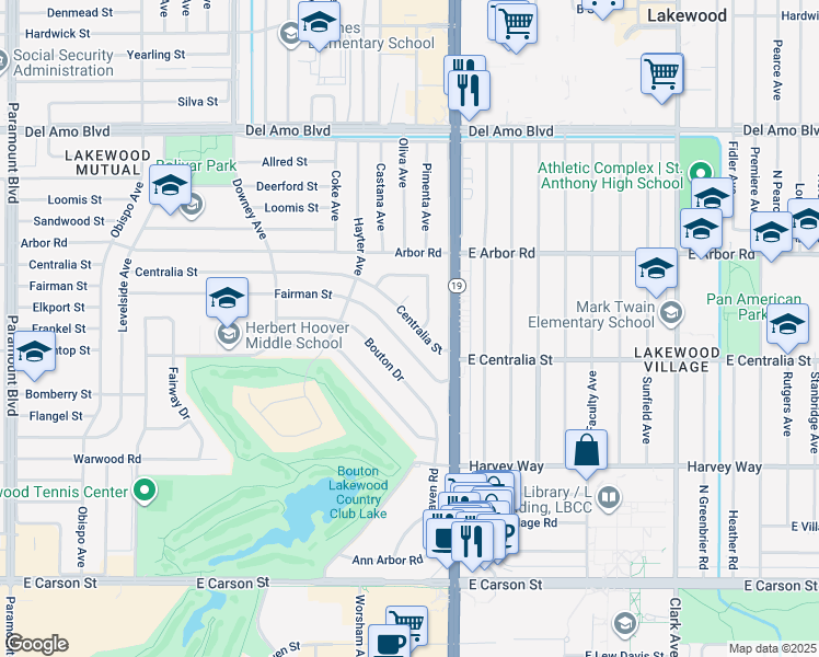 map of restaurants, bars, coffee shops, grocery stores, and more near 4024 Centralia Street in Lakewood
