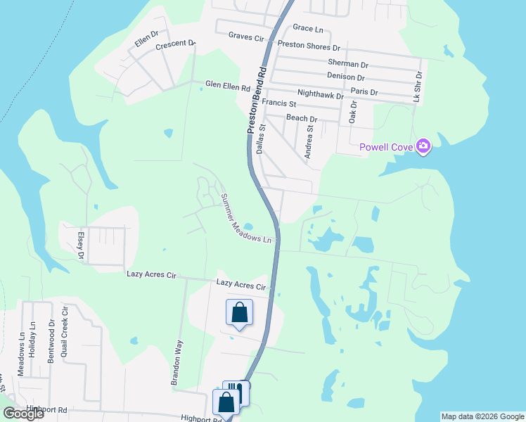 map of restaurants, bars, coffee shops, grocery stores, and more near 84645 North 289 in Pottsboro