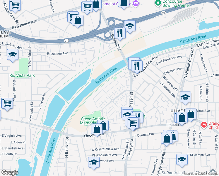 map of restaurants, bars, coffee shops, grocery stores, and more near in Orange