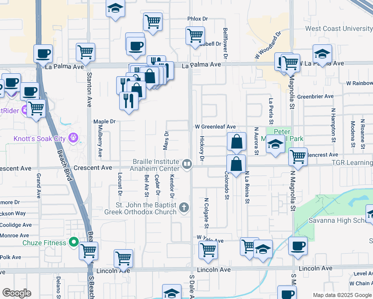 map of restaurants, bars, coffee shops, grocery stores, and more near in Buena Park