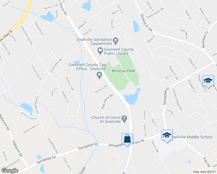 map of restaurants, bars, coffee shops, grocery stores, and more near 2260a Kings Gate Circle Southwest in Snellville