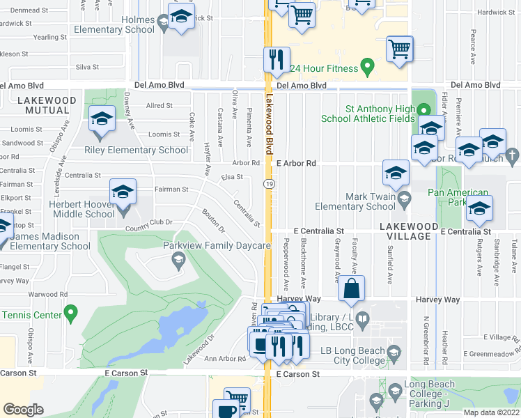 map of restaurants, bars, coffee shops, grocery stores, and more near 4537 Lakewood Boulevard in Lakewood