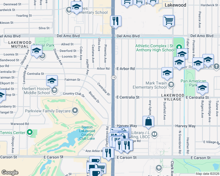 map of restaurants, bars, coffee shops, grocery stores, and more near 4537 Lakewood Boulevard in Lakewood