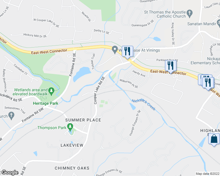map of restaurants, bars, coffee shops, grocery stores, and more near 4751 Ridge Oak Lane Southeast in Mableton