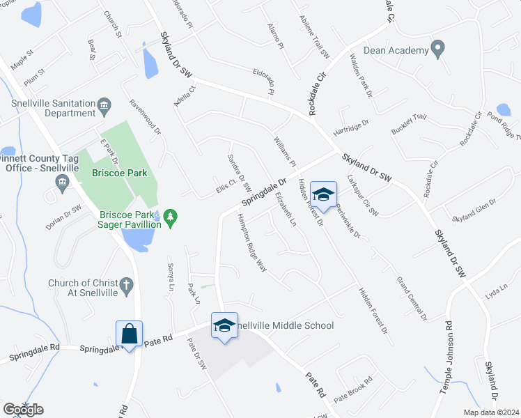 map of restaurants, bars, coffee shops, grocery stores, and more near 2341 Waterford Lane in Snellville