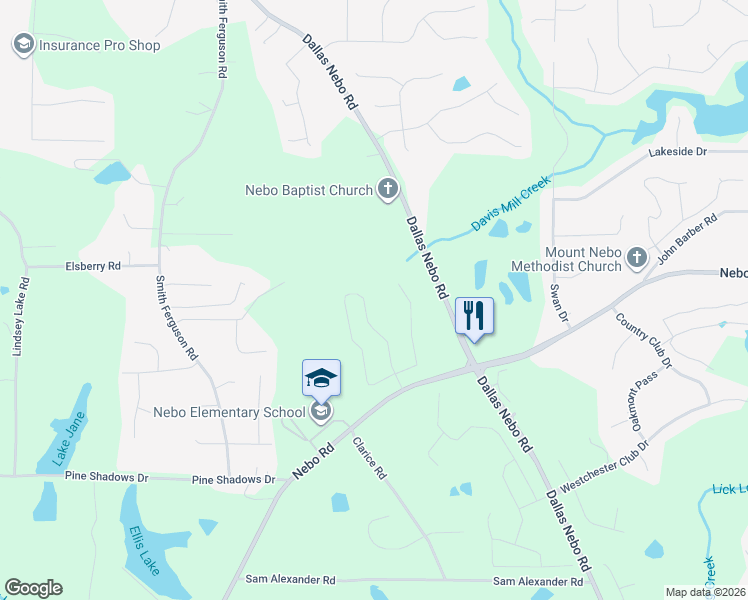 map of restaurants, bars, coffee shops, grocery stores, and more near 3082 Nebo Road in Douglasville