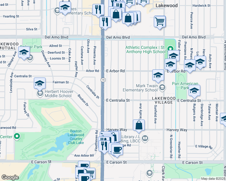 map of restaurants, bars, coffee shops, grocery stores, and more near 4538 Pepperwood Avenue in Long Beach