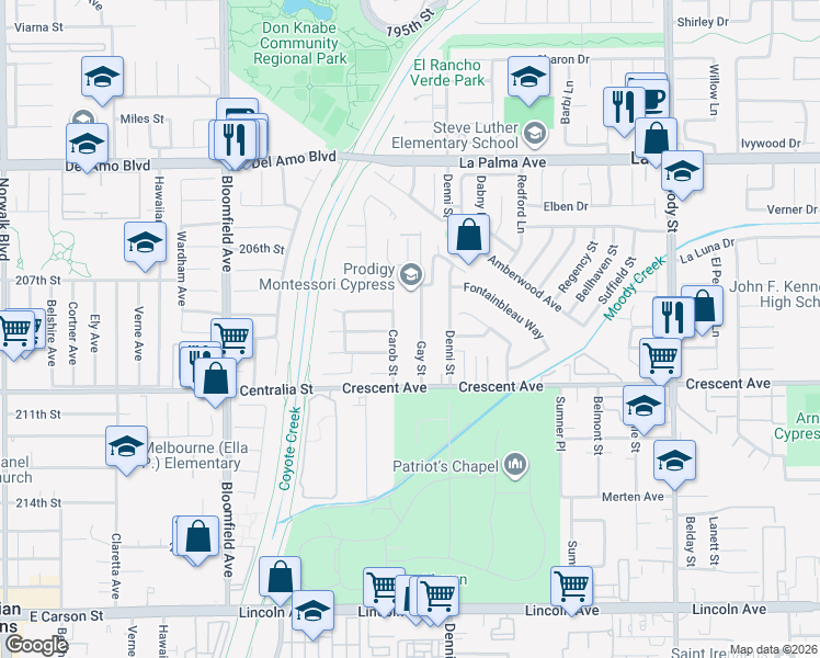 map of restaurants, bars, coffee shops, grocery stores, and more near 8291 Gay Street in Cypress