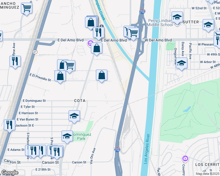 map of restaurants, bars, coffee shops, grocery stores, and more near 2888 East El Presidio Street in Carson