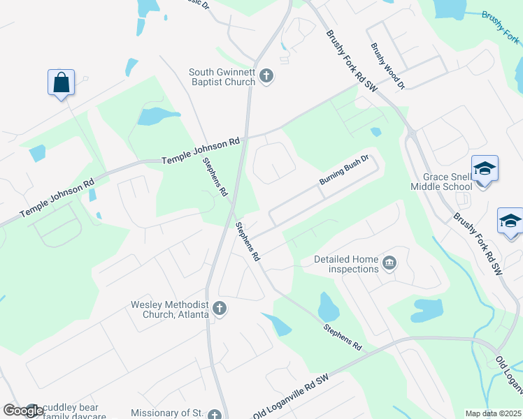 map of restaurants, bars, coffee shops, grocery stores, and more near 3600 Stephens Road in Loganville