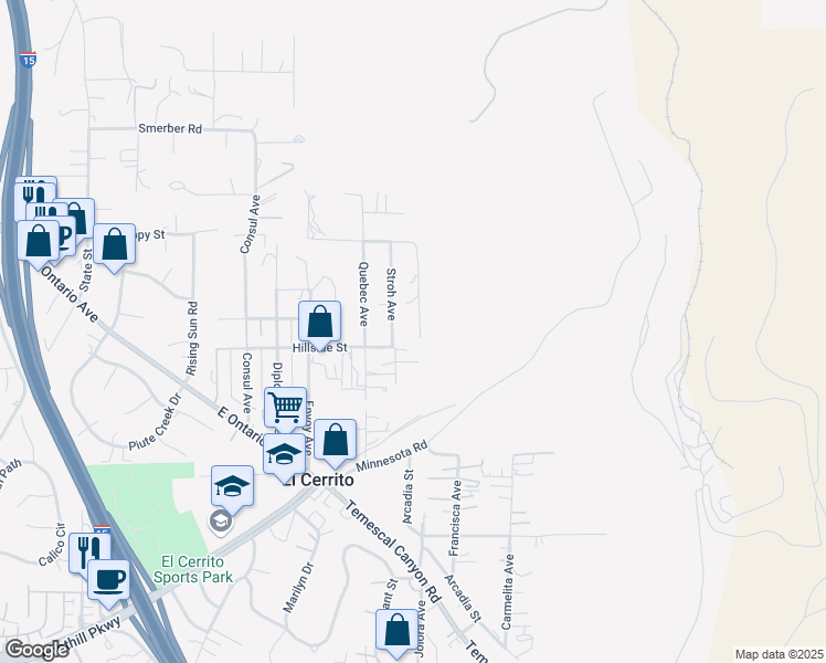 map of restaurants, bars, coffee shops, grocery stores, and more near in Corona
