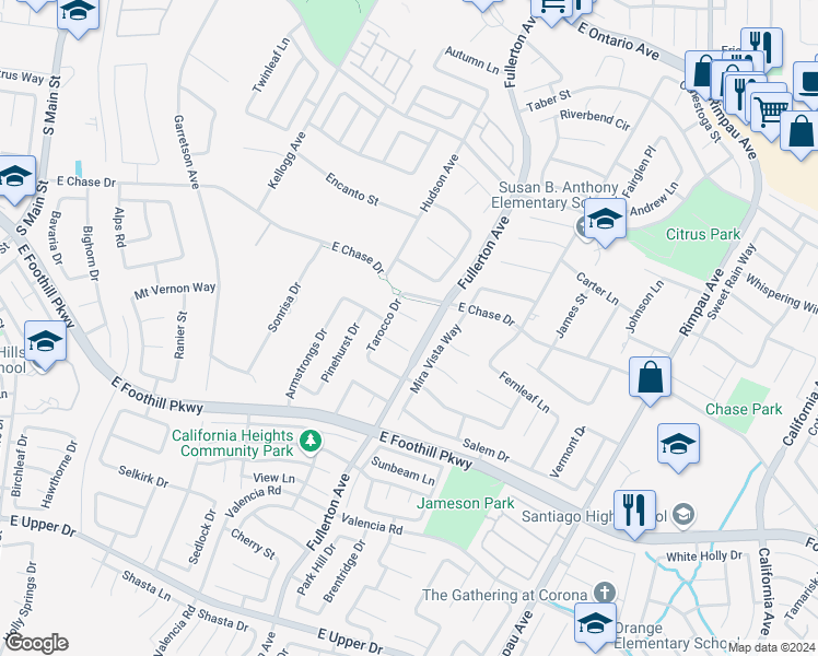 map of restaurants, bars, coffee shops, grocery stores, and more near 972 Bouquet Circle in Corona