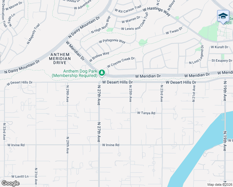 map of restaurants, bars, coffee shops, grocery stores, and more near 2525 West Desert Hills Drive in Phoenix