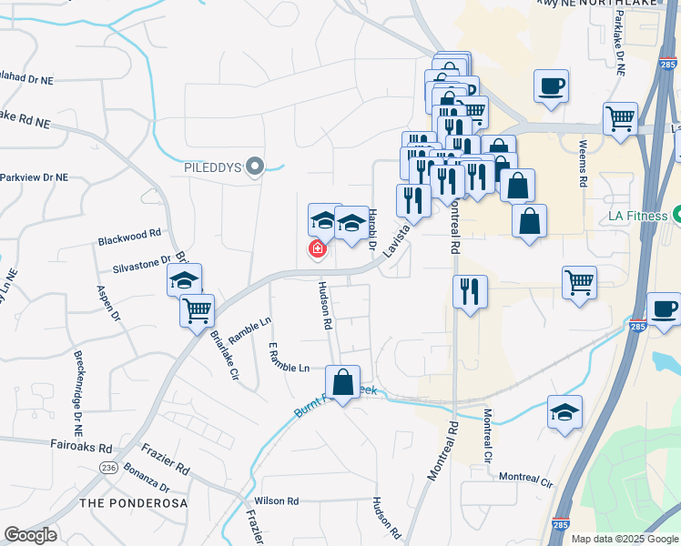 map of restaurants, bars, coffee shops, grocery stores, and more near 1894 Ludovie Lane in Decatur