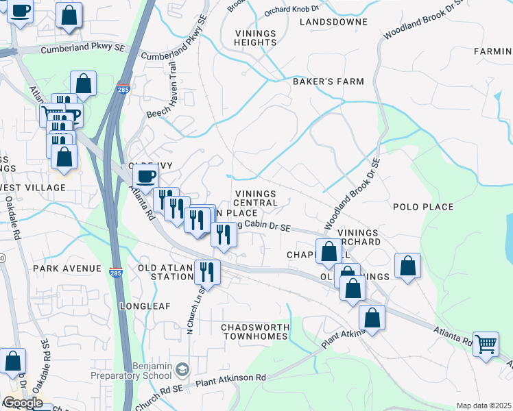 map of restaurants, bars, coffee shops, grocery stores, and more near in Atlanta