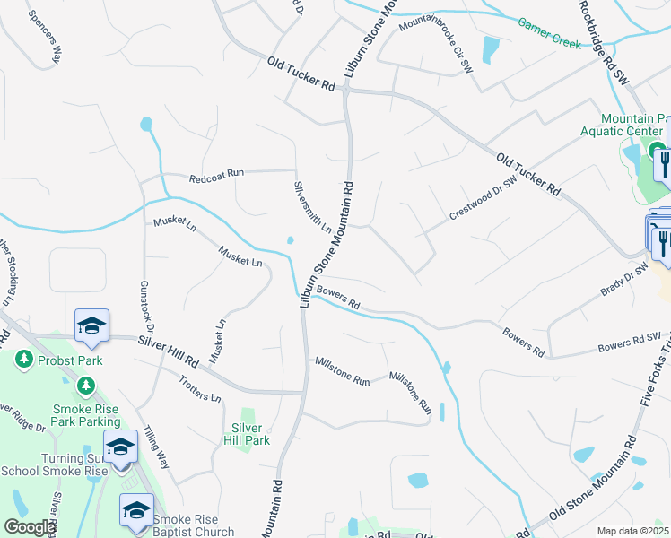 map of restaurants, bars, coffee shops, grocery stores, and more near 5810 Ashridge Court in Stone Mountain