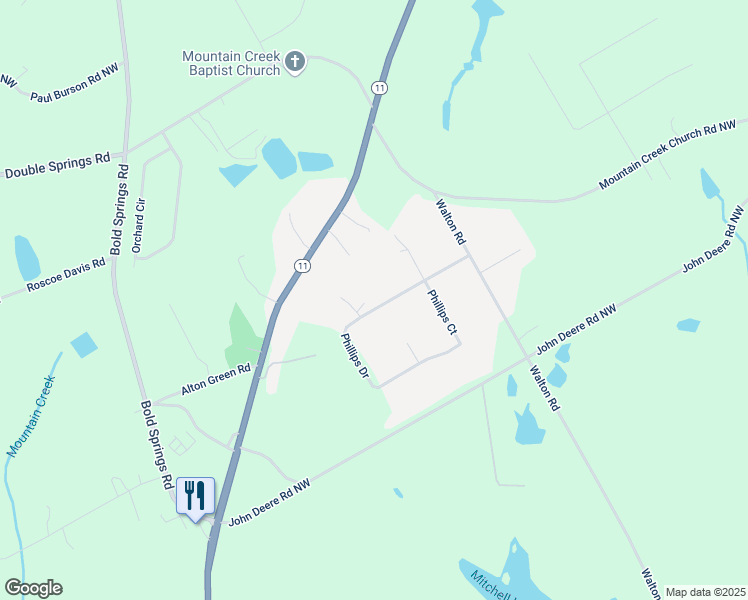 map of restaurants, bars, coffee shops, grocery stores, and more near 616 Phillips Drive in Monroe