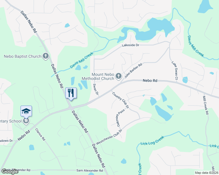map of restaurants, bars, coffee shops, grocery stores, and more near 100 Cagle Way in Hiram