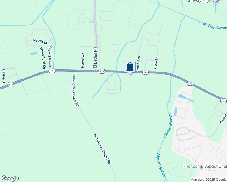 map of restaurants, bars, coffee shops, grocery stores, and more near 1803 Ernest Finney Avenue in Conway