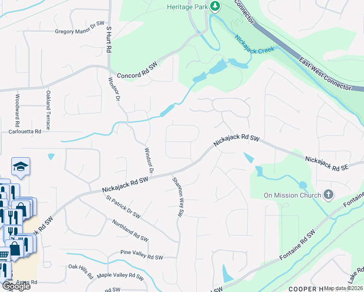 map of restaurants, bars, coffee shops, grocery stores, and more near 220 Shady Lane in Mableton
