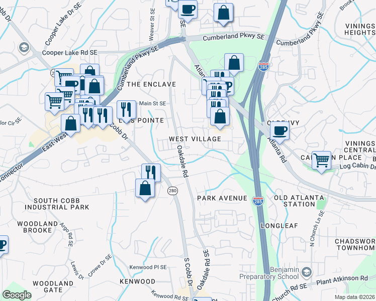 map of restaurants, bars, coffee shops, grocery stores, and more near 4564 Gateway Court in Smyrna