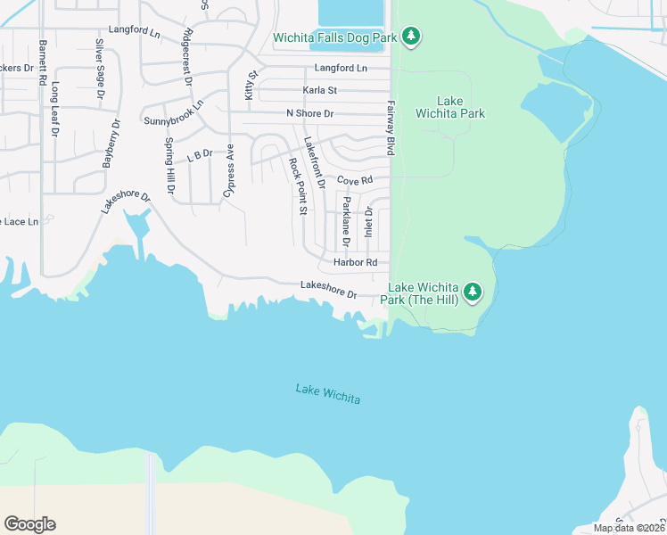 map of restaurants, bars, coffee shops, grocery stores, and more near 5130 Parklane Drive in Wichita Falls