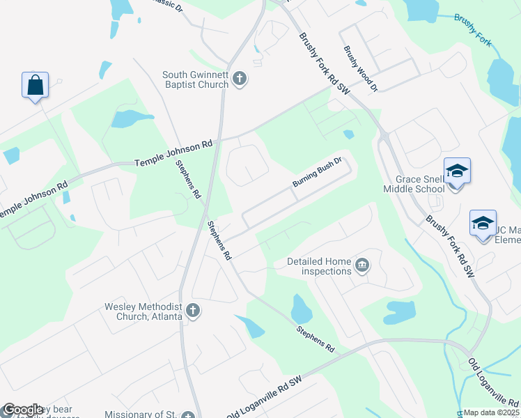 map of restaurants, bars, coffee shops, grocery stores, and more near 915 Burning Bush Drive in Loganville